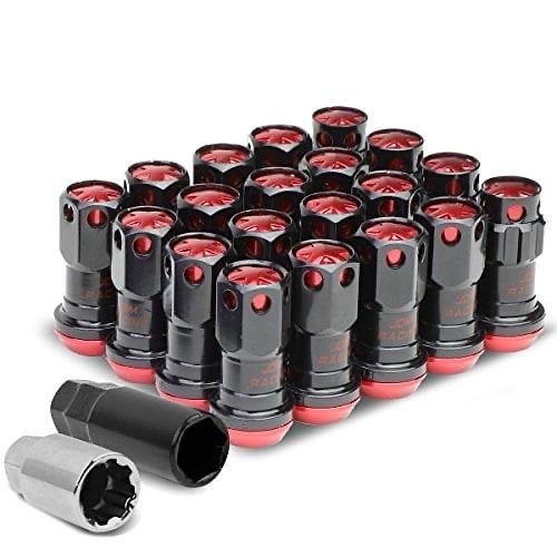 16Pcs M12 x 1.5 Closed End Wheel Lug Nuts + 4Pcs Lock Nuts + Key + Extension Ada