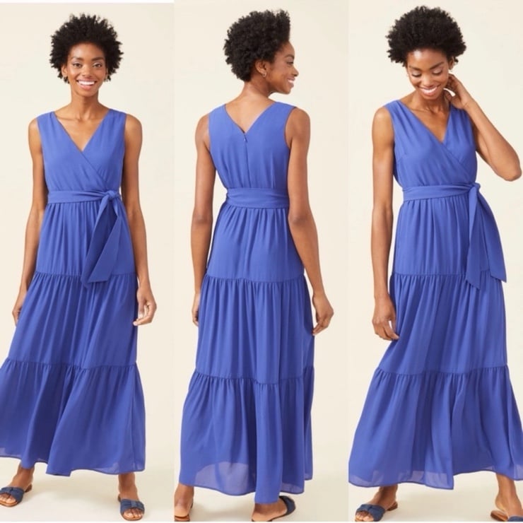 J. McLaughlin Lavinia Maxi Dress Persian Denim Solid Blue NWT Size 6