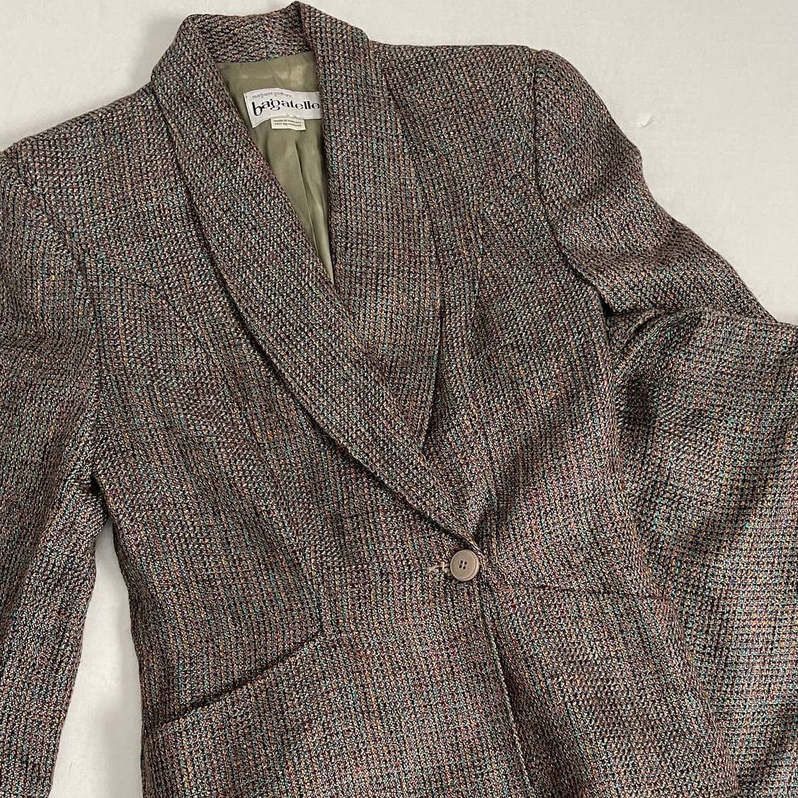 Vintage 70s Bagatelle Wool Tweed Midi Skirt Suit Small 4 6 Blazer Jacket