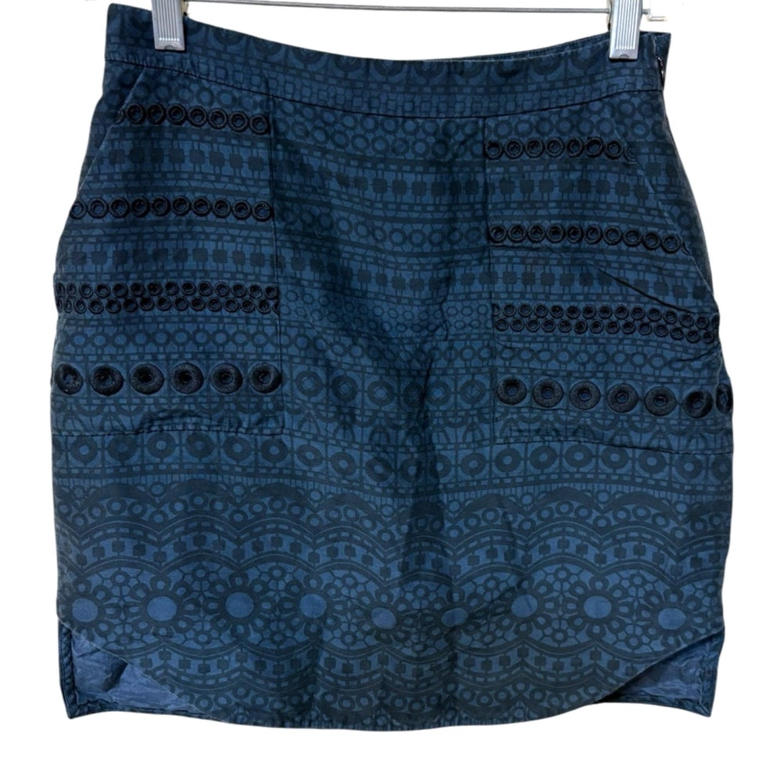 3.1 Phillip Lim Silk Blend Navy Black Patterned Embroidered Mini Skirt- 2
