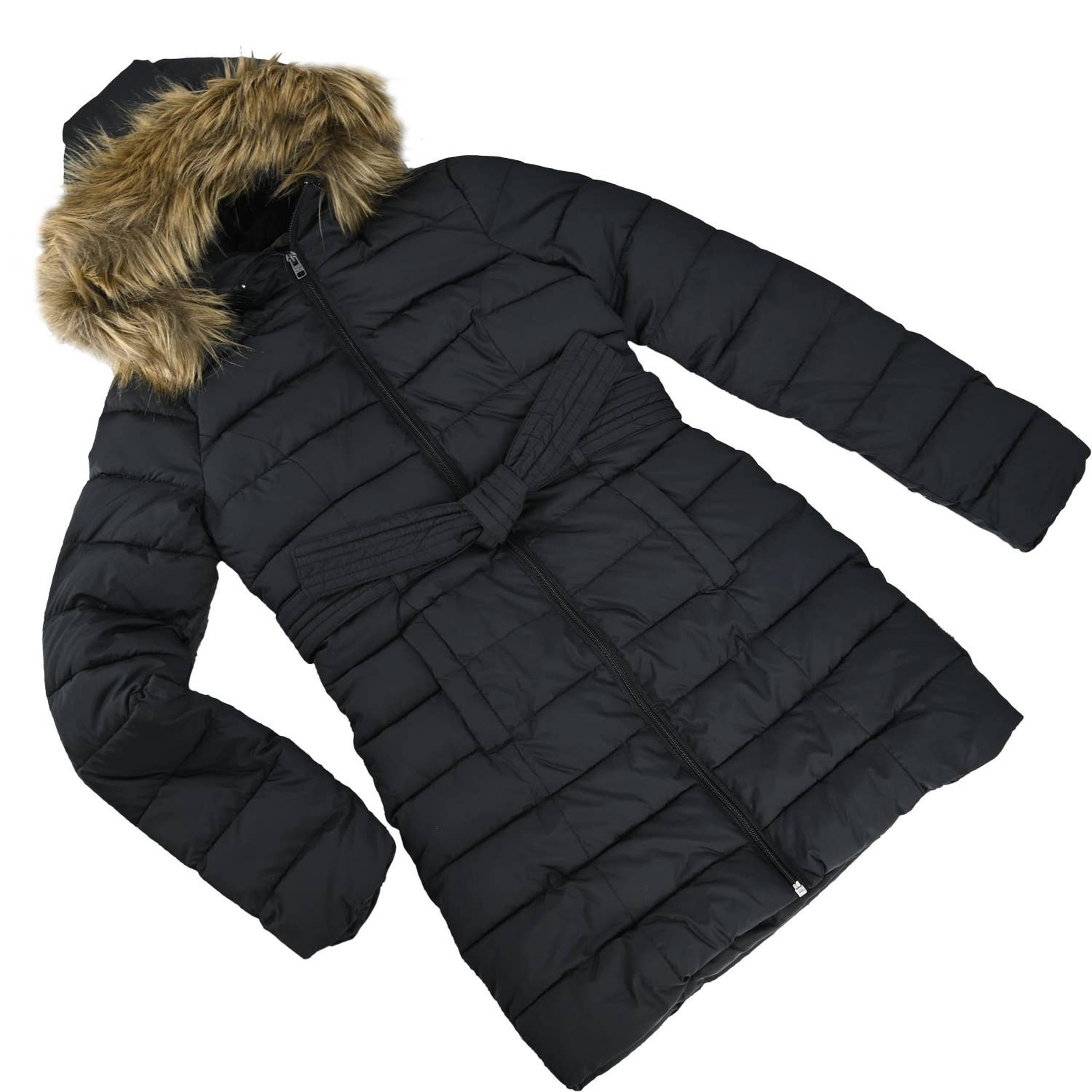 HOLLISTER Women's Faux Fur Trim Quilted Belted Parka Jacket