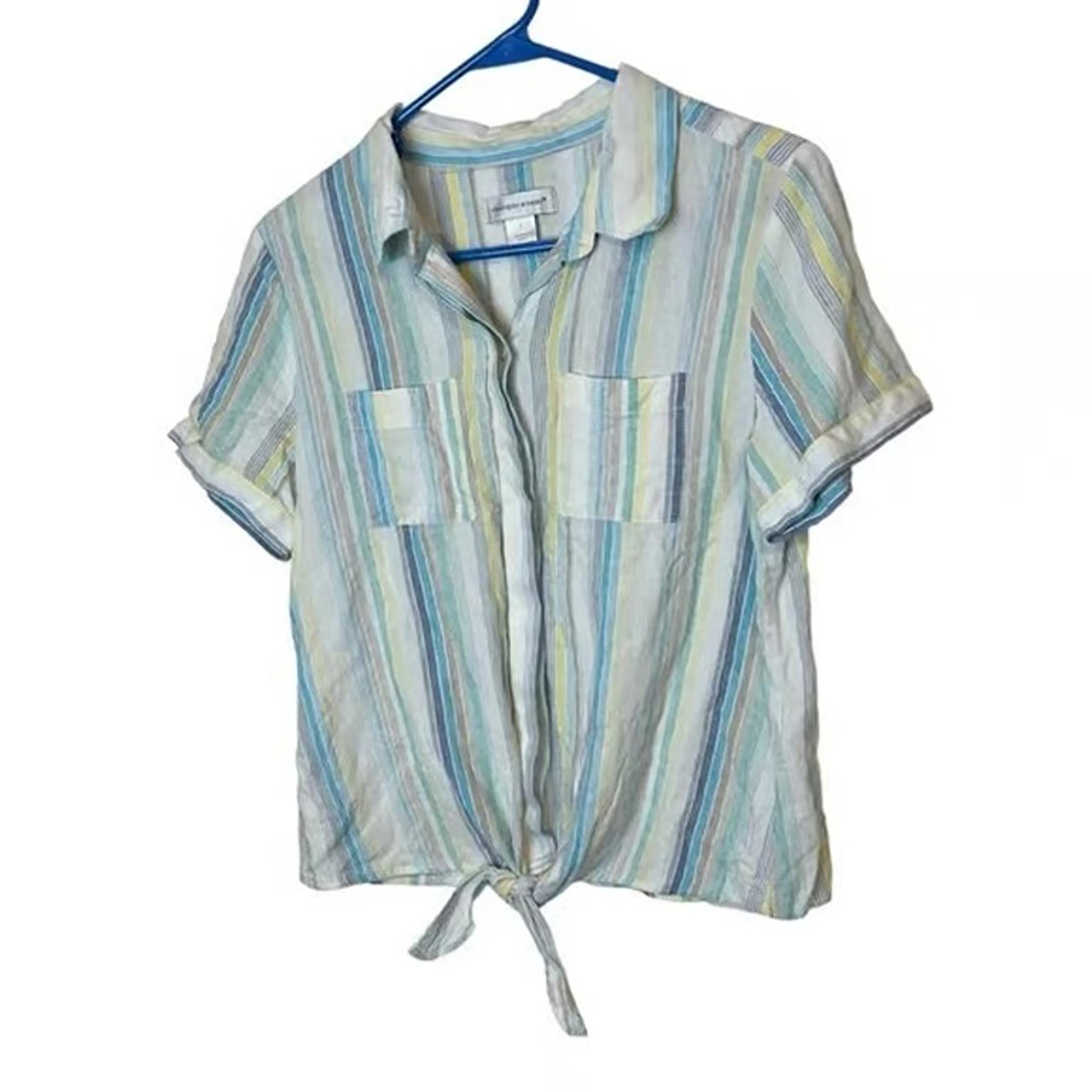 Christopher & Banks Striped Linen Blend Button Down Shirt Size Small