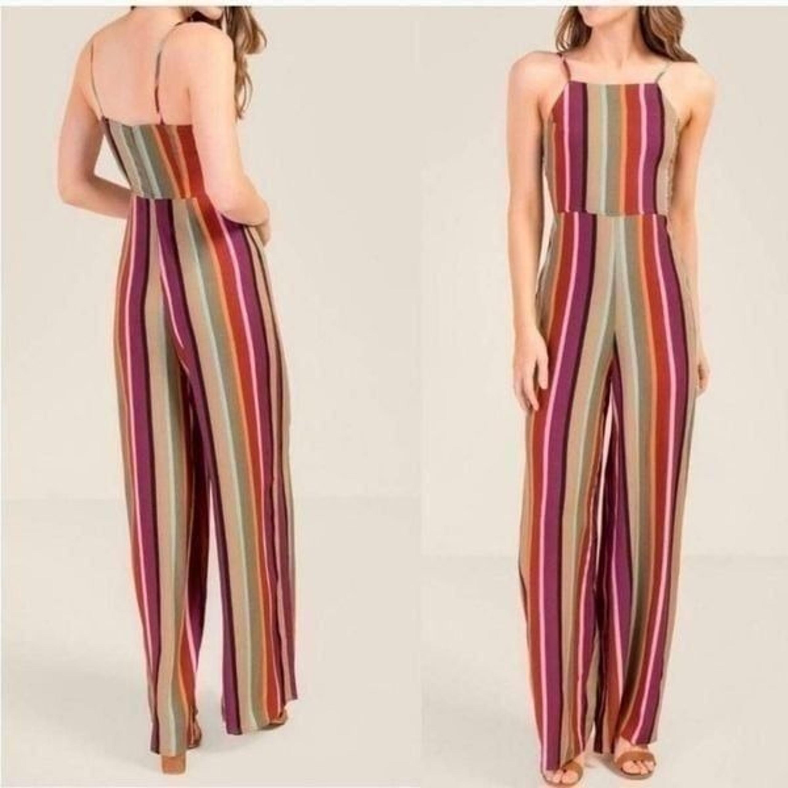 Blue Rain Francesca's Multicolor Stripe Palazzo Leg Jumpsuit Romper Juniors