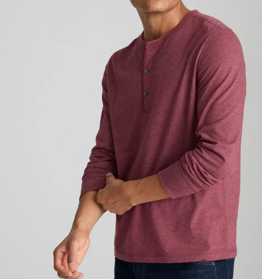 Long Sleeve Untuckit Mens Red Yannick 3-Button Long