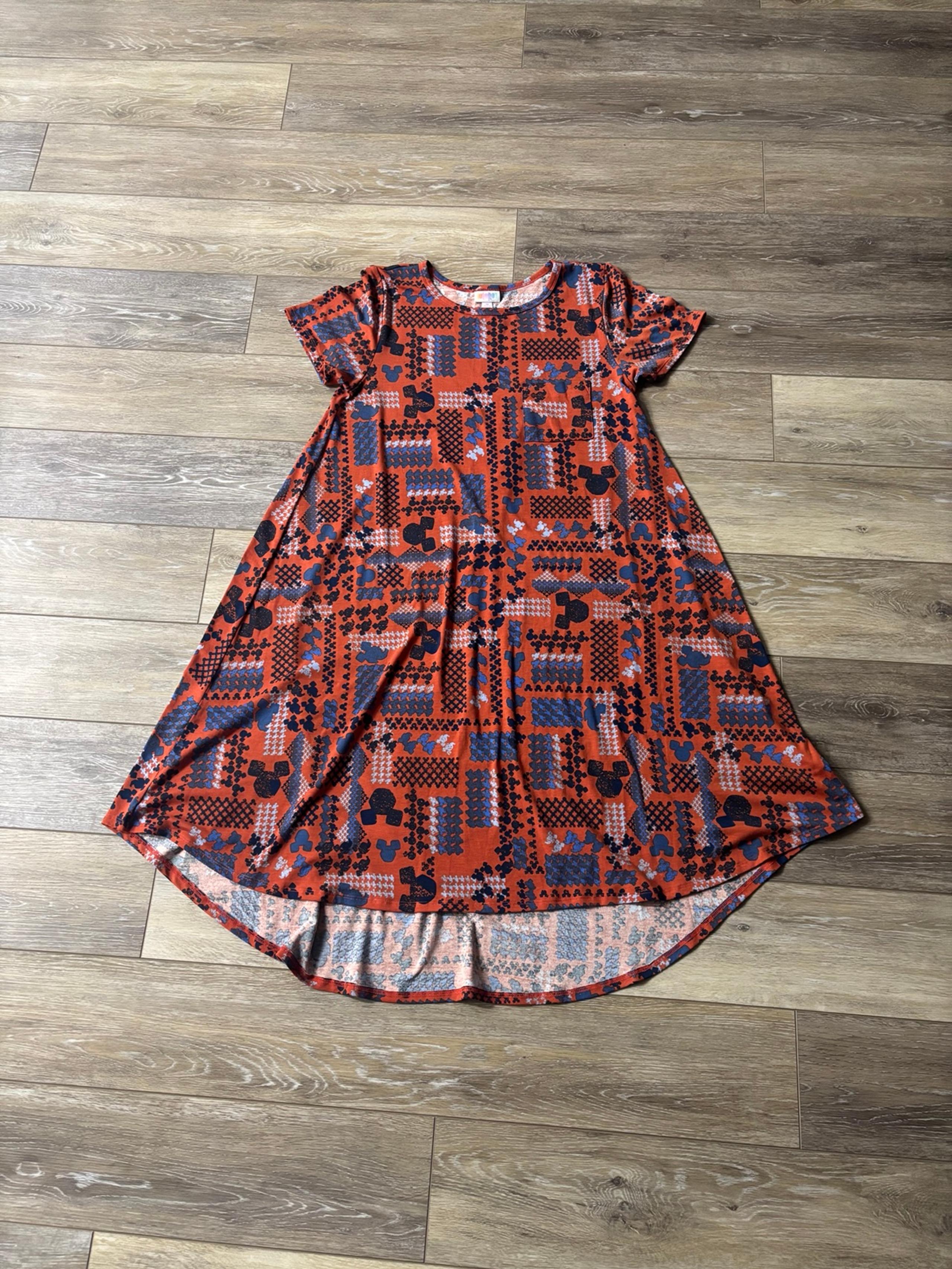 LuLaRoe Carly Dress Women’s Sz M High Low Mickey Mouse Disney Vacation Cruise