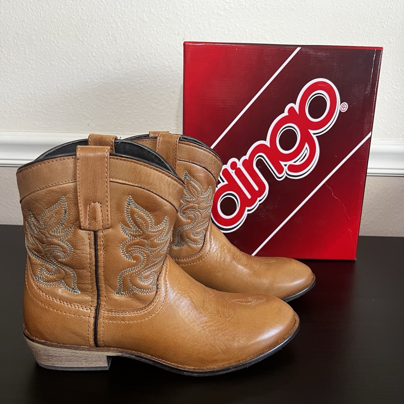 Boots Dingo Women's 8M Brown Calf Slip-On Stitched Cowgirl Leather Willie 6 NIB
