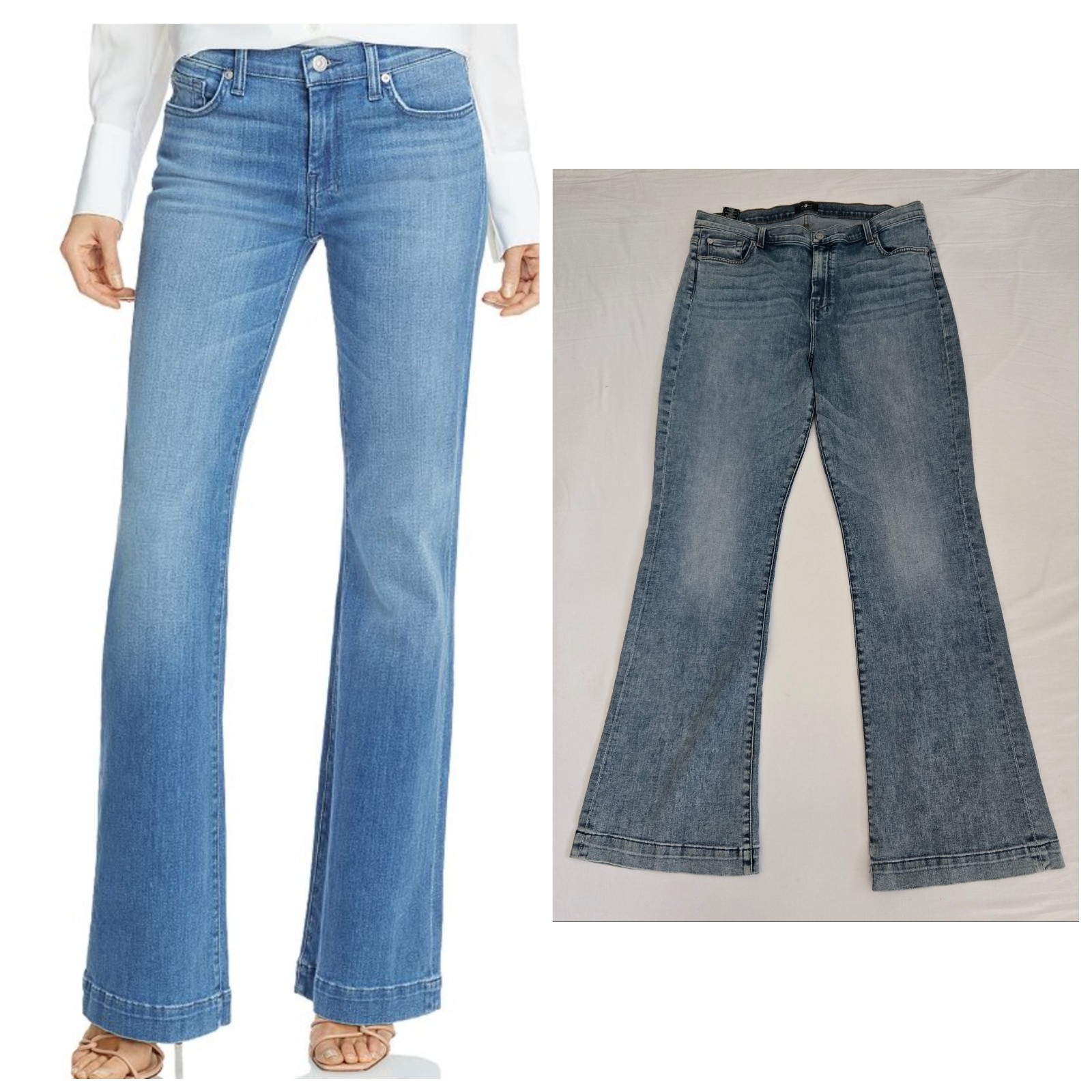 Size7 For All Mankind 7fam Dojo Mid Rise Flare Jeans Blue Wash Size 34