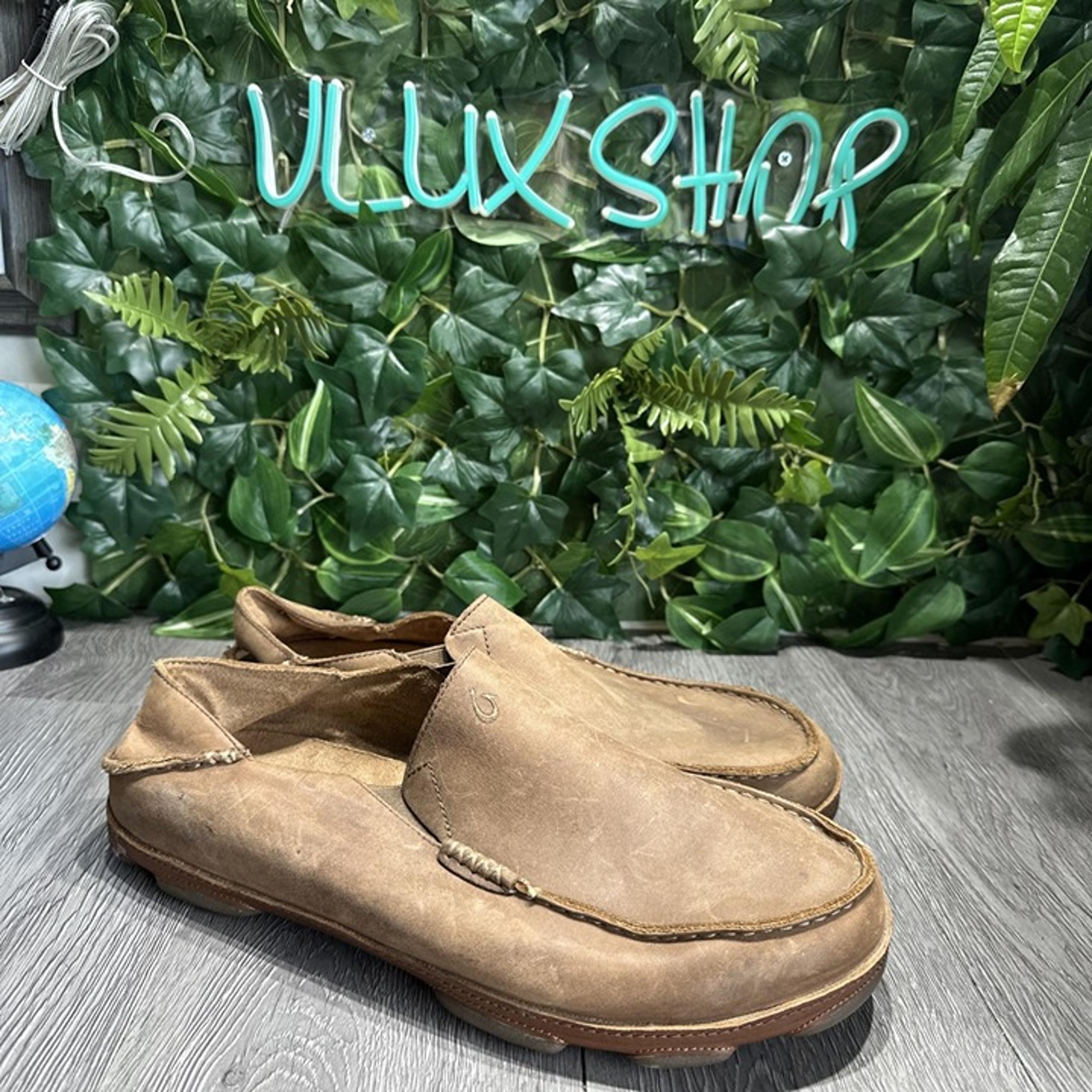 Olukai Moloa Men's Leather Slip On Shoes - Black / Brown Size 13