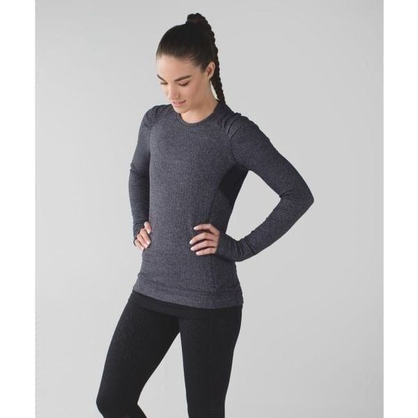 Lululemon Think Fast Long Sleeve - Heathered Herringbone Heathered Black Black /