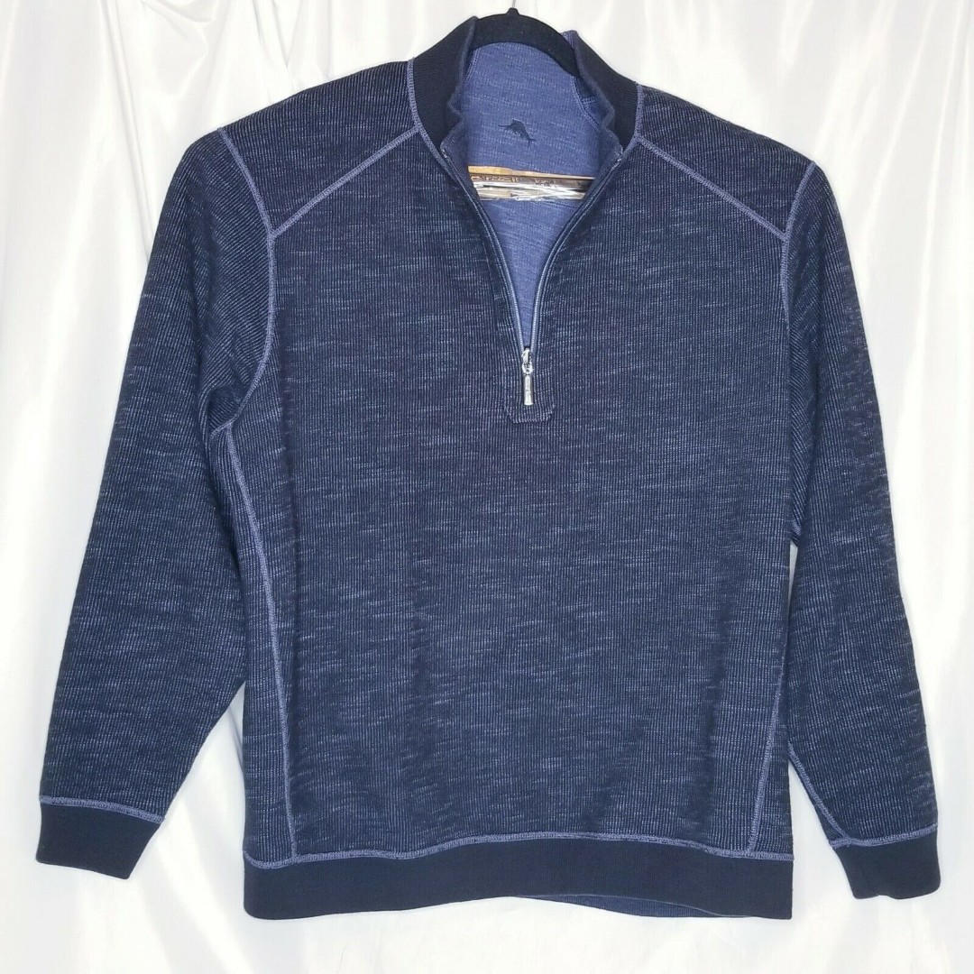 Tommy Bahama Mens Flip Side Sweater Sz XL Reversible 1/4 Zip Navy Blue