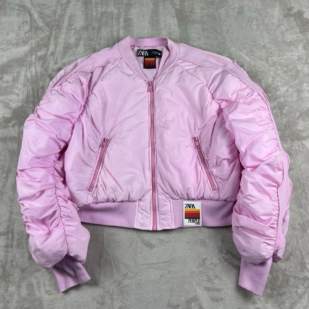Zara Purple Magazine Jacket Women's Medium Pink Raglan Cropped Bomber