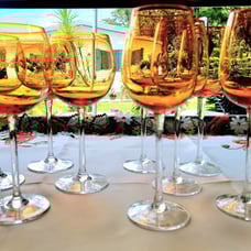 Pier 1 Amberina Hand Blown 9 Water/Wine & Balloon Goblets w/ Cadmium Glow
