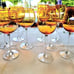 Pier 1 Amberina Hand Blown 9 Water/Wine & Balloon Goblets w/ Cadmium Glow