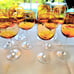 Pier 1 Amberina Hand Blown 9 Water/Wine & Balloon Goblets w/ Cadmium Glow
