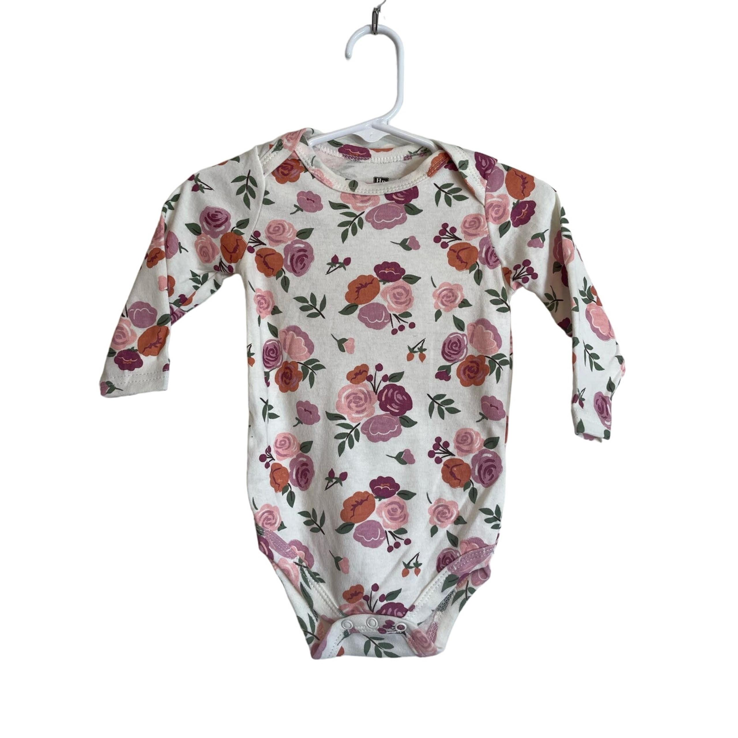 Hudson Baby floral long sleeve one piece purple pink lightweight Size 6-9mo