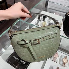 New Michael Kors Emilia Half Moon crossbody Bag Leather Army Green