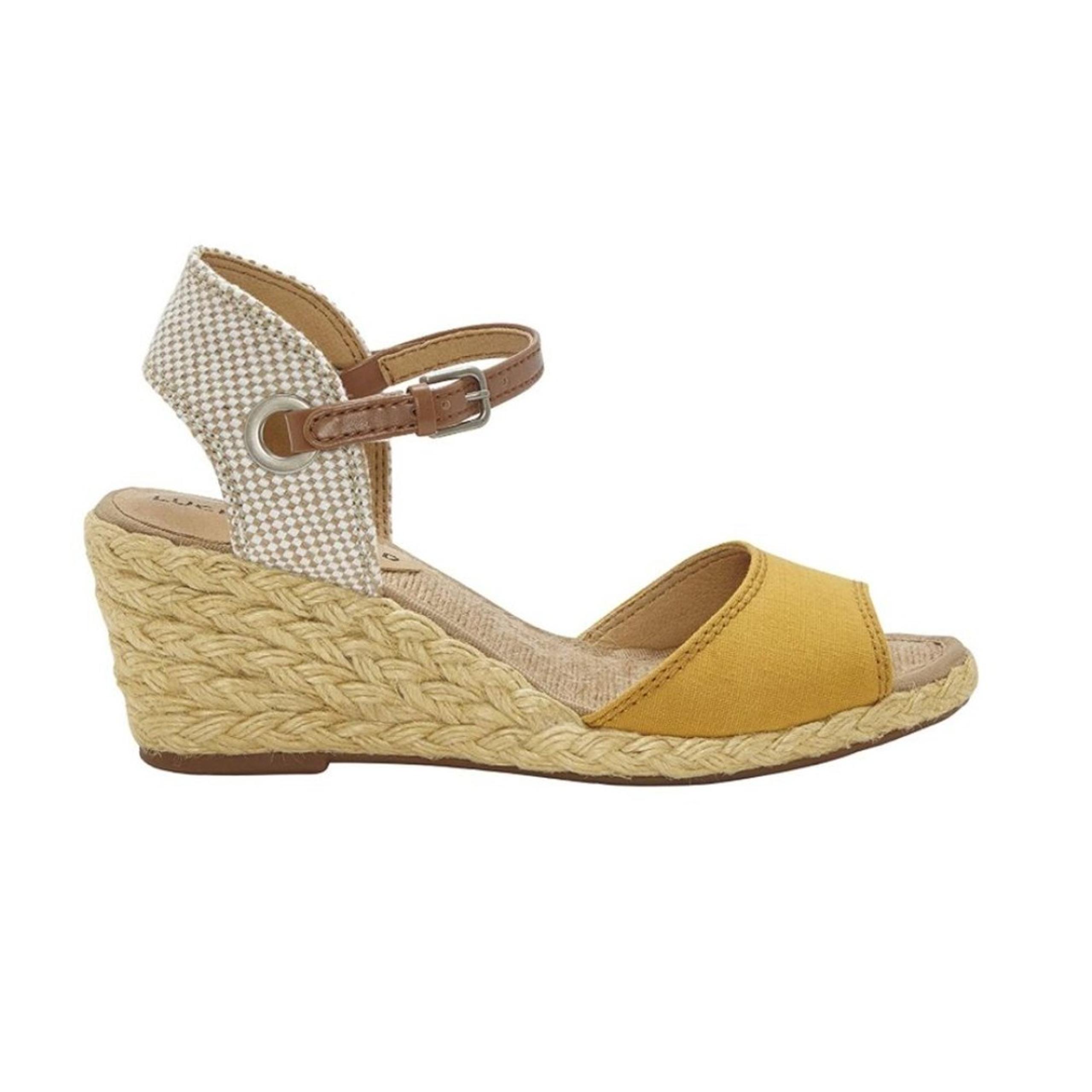 NEW Lucky Brand summer wedge sandals tan yellow white size 10
