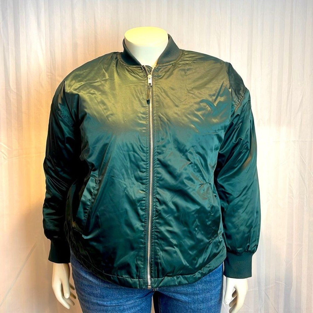 A new day Olive Green Relaxed rib knit collar Bomber Jacket Size L RefAATQ002