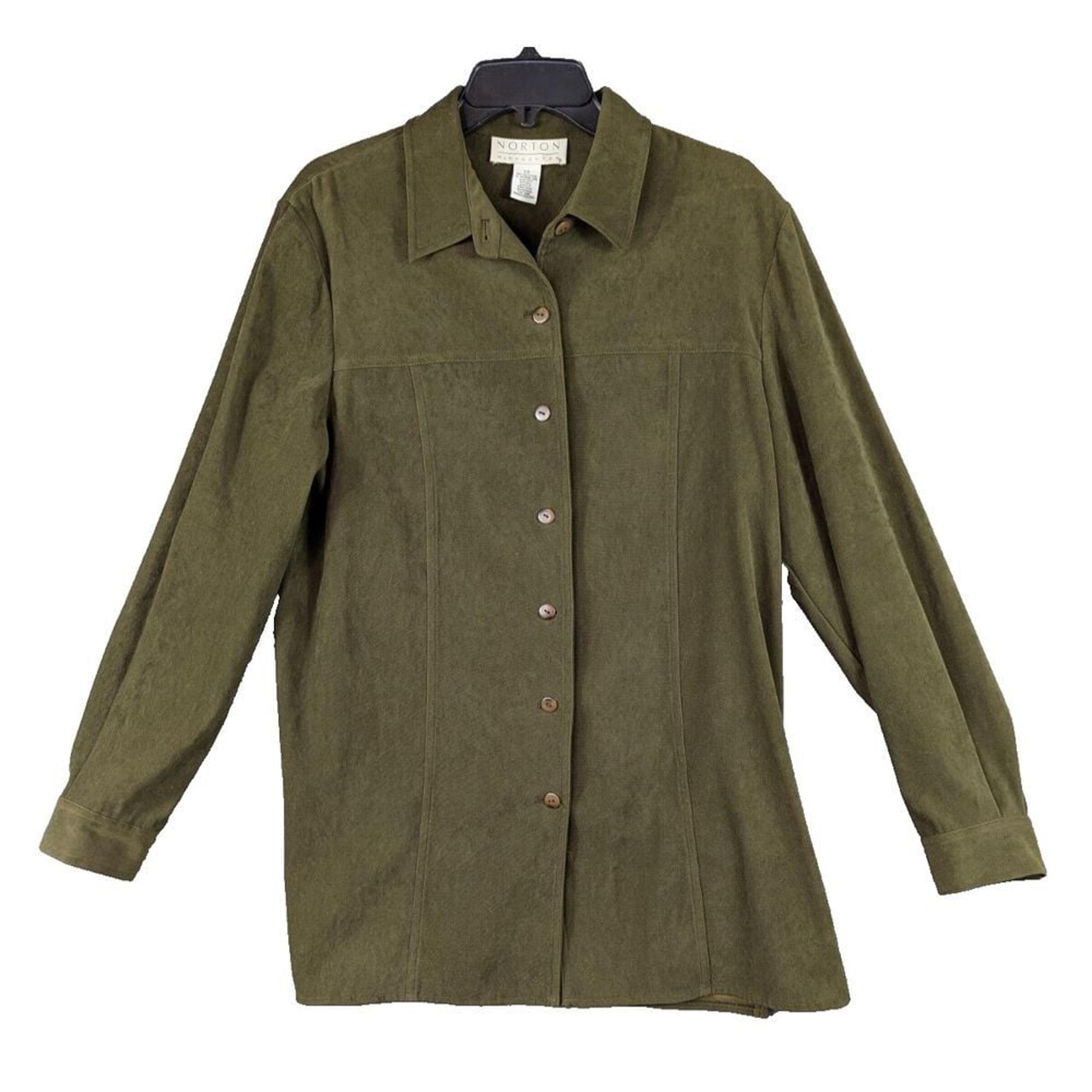 Norton Mcnaughton Button Down Shirt Womens Green Military Jacket Stretch Size 12