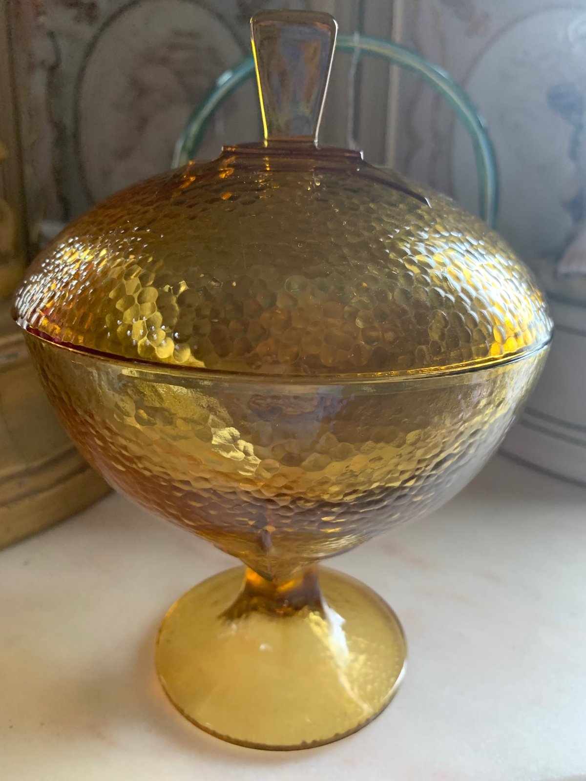 Vintage Amber Pedestal Candy Dish