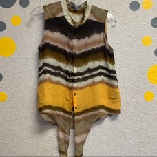 Roz & Ali brown yellow sleeveless blouse small