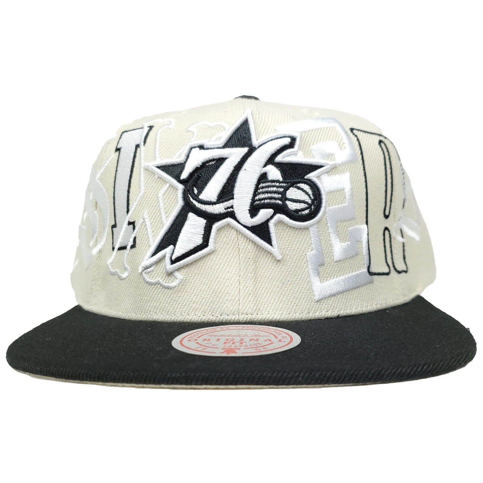 Philadelphia 76ers Mitchell & Ness Snapback Hat Cap 3D Logo Cream Black NWT