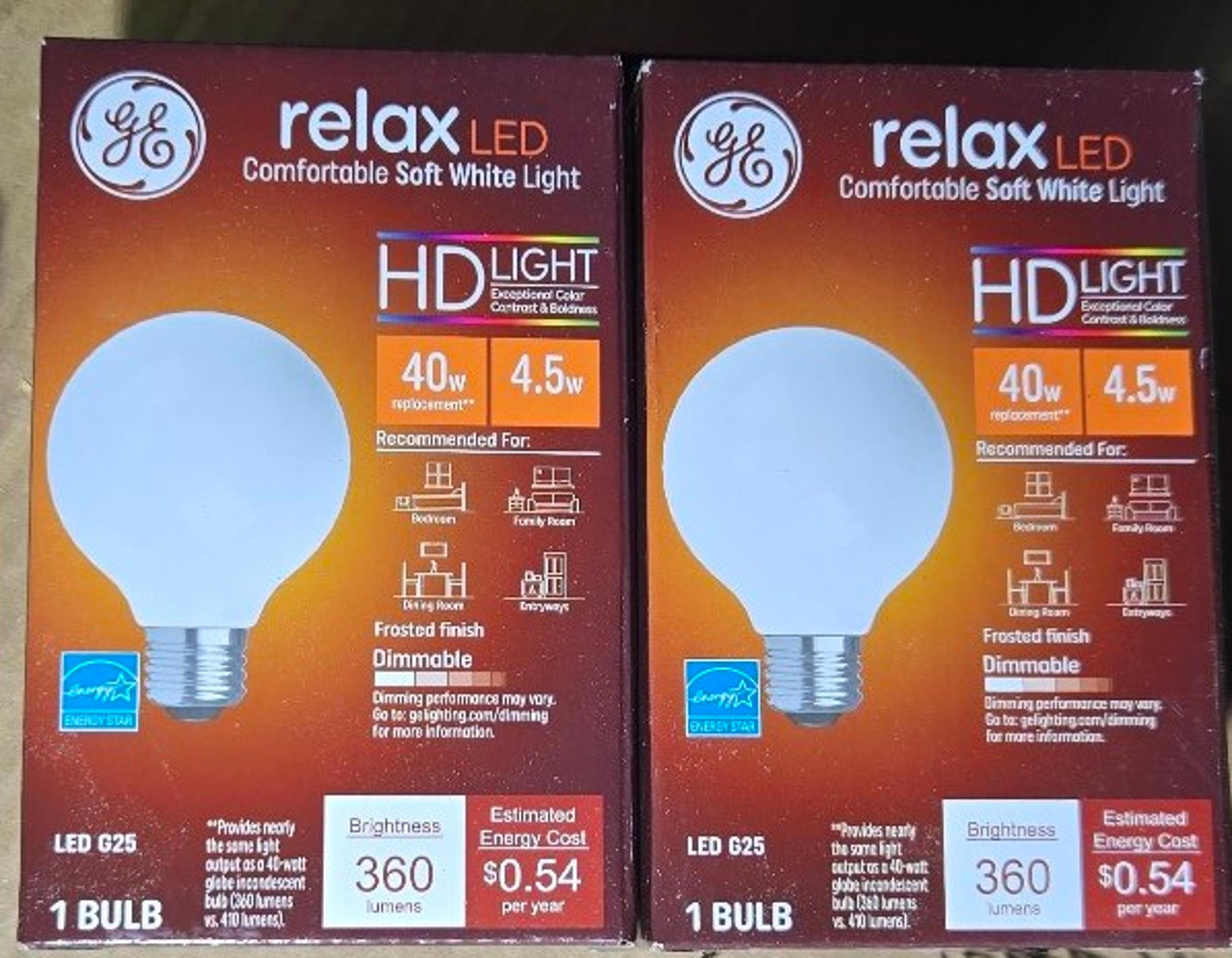 GE Relax LED Light Bulbs, 40 Watt, Soft White, G25 Globe Bulb, Medium Base X2