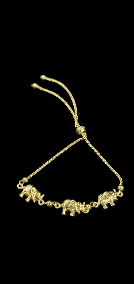 10K Real Gold Puff Elephant Bolo Adjustable Link Chain Friendship Bracelets Ankl