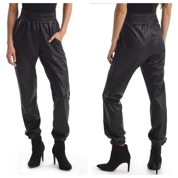Commando Faux Leather Smocked Jogger In Black