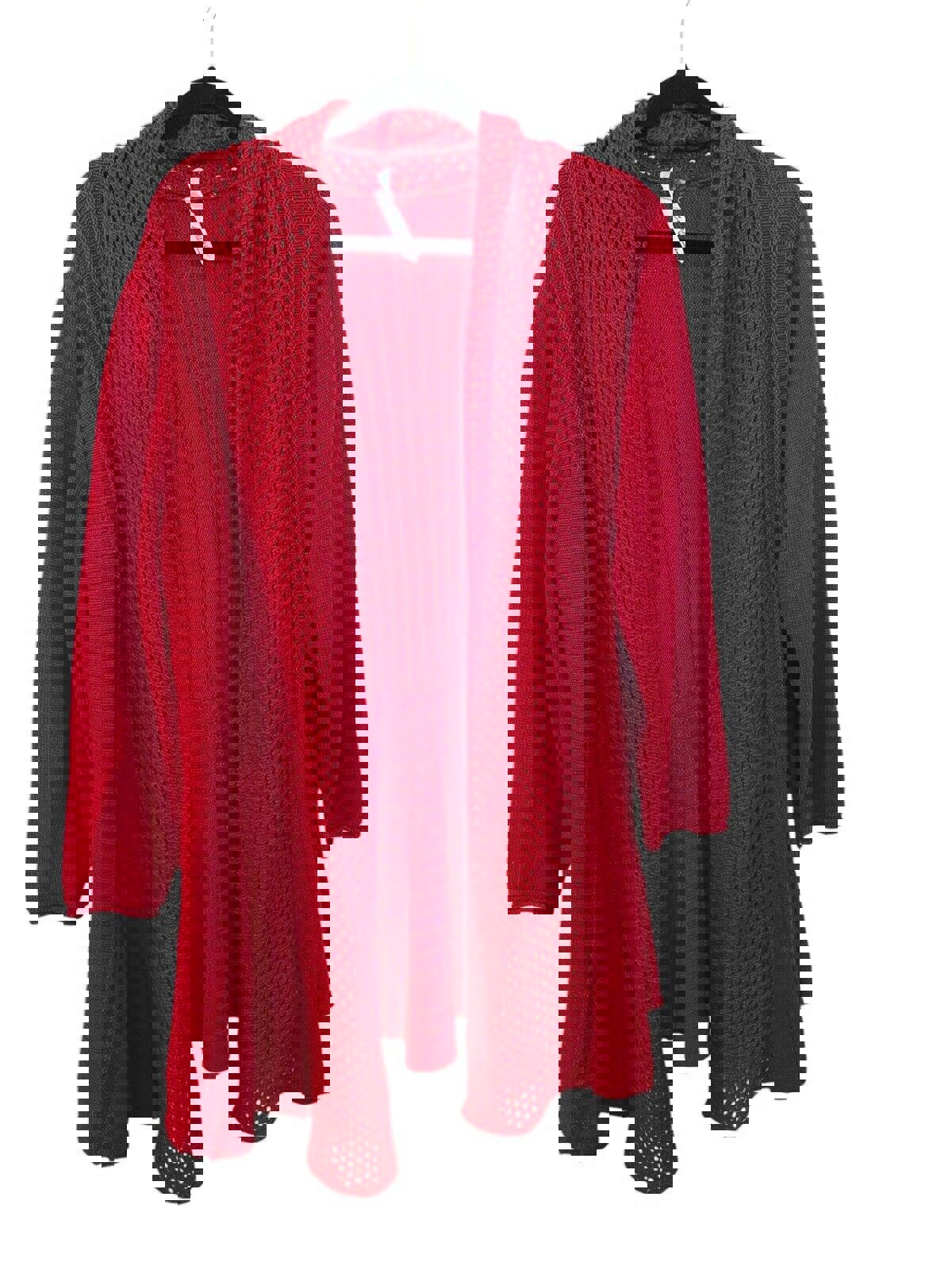 Collection Women Red Open Front Knit Sweater Red Holiday Sz.2X