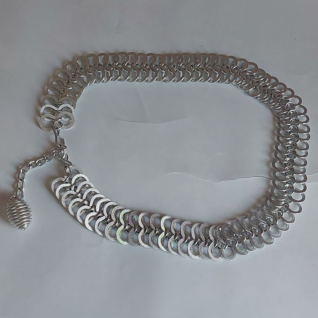 Vintage Signed Hong Kong Silver Tone Waist Belt Double Row Linked Rings 36 Long