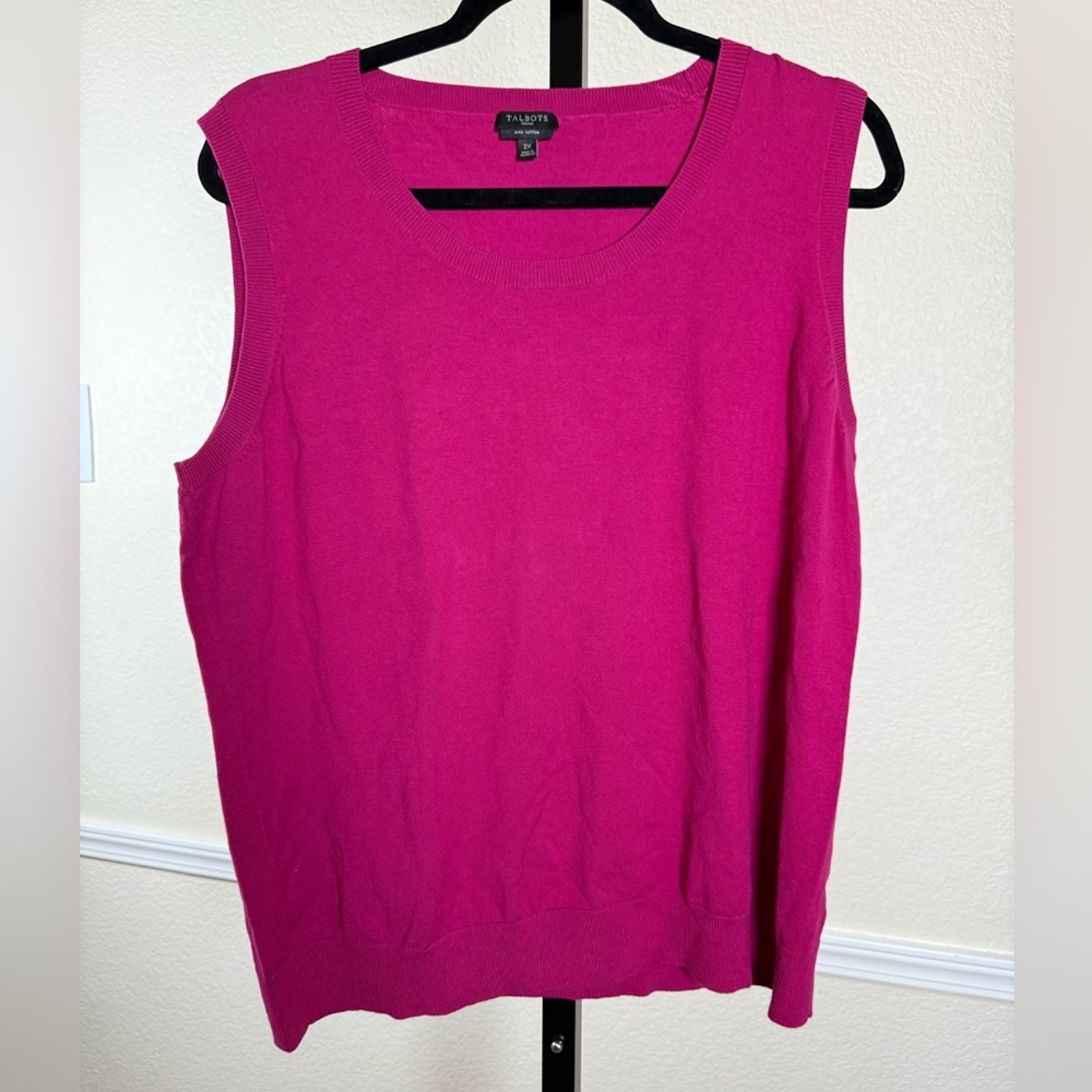 Talbots Plus 2X Sleeveless Soft Pima Cotton Ribbed Hem Sweater Vest Top Pullover