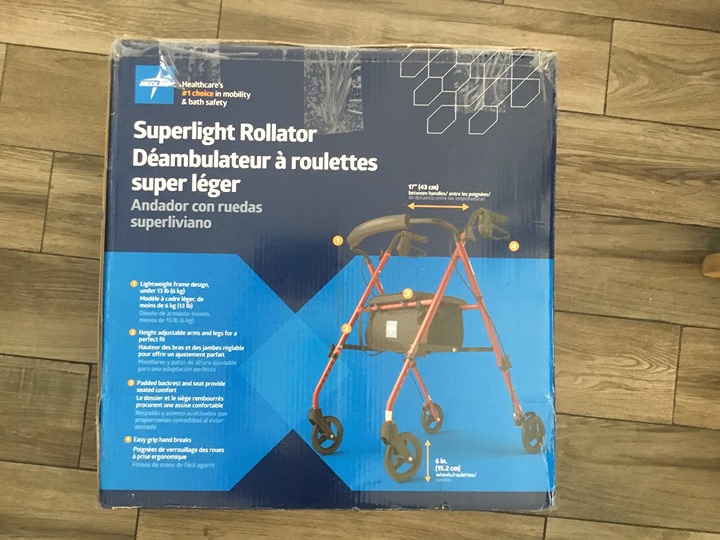 Medline Superlight Aluminum Rollator 6 Wheels 250lb Foldable Rolling Walker Red