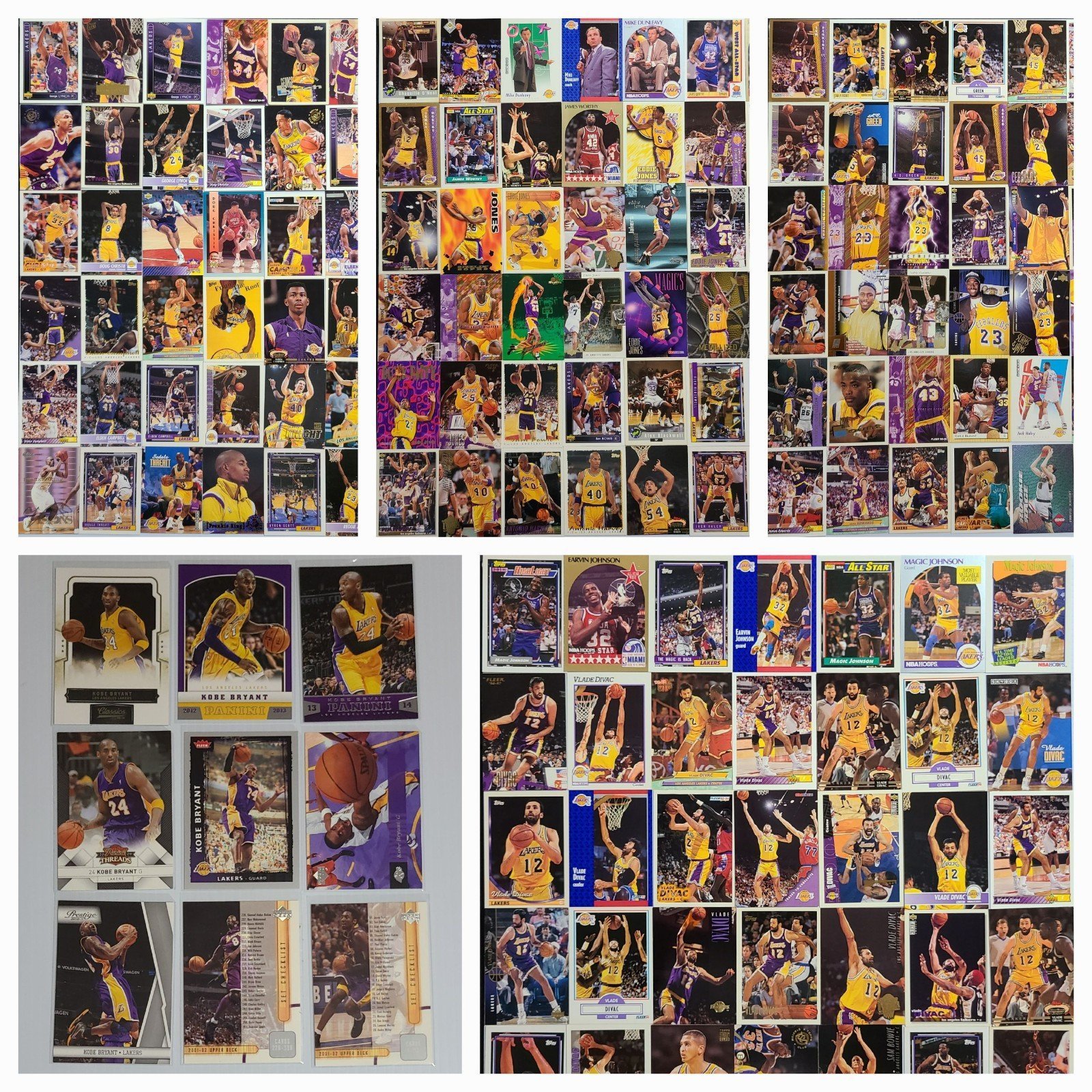 NBA Los Angeles Lakers Kobe Bryant Shaq Magic Worthy Divac Jones Card Lot