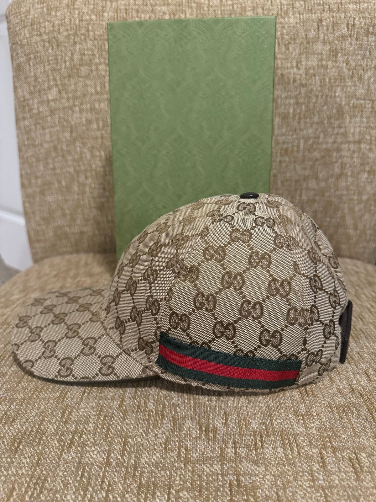⭐️ AUTHENTIC GUCCI GG CANVAS & LEATHER BASEBALL HAT WITH WEB SIZE XL W/ BOX ⭐️