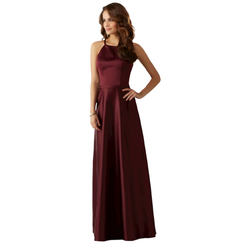 Morilee Satin Bridesmaids Dress With Matching Satin Waistband in Bordeaux