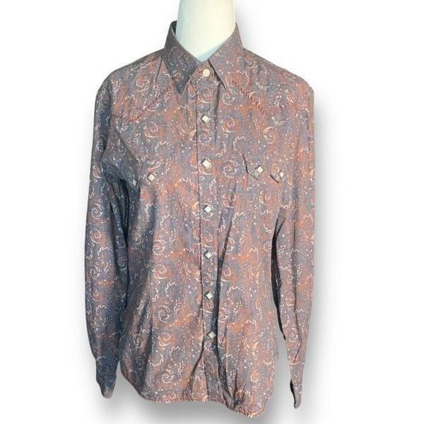 Rough Stock Panhandle Slim Western Shirt Gray Burnt Orange Abstract Paisley
