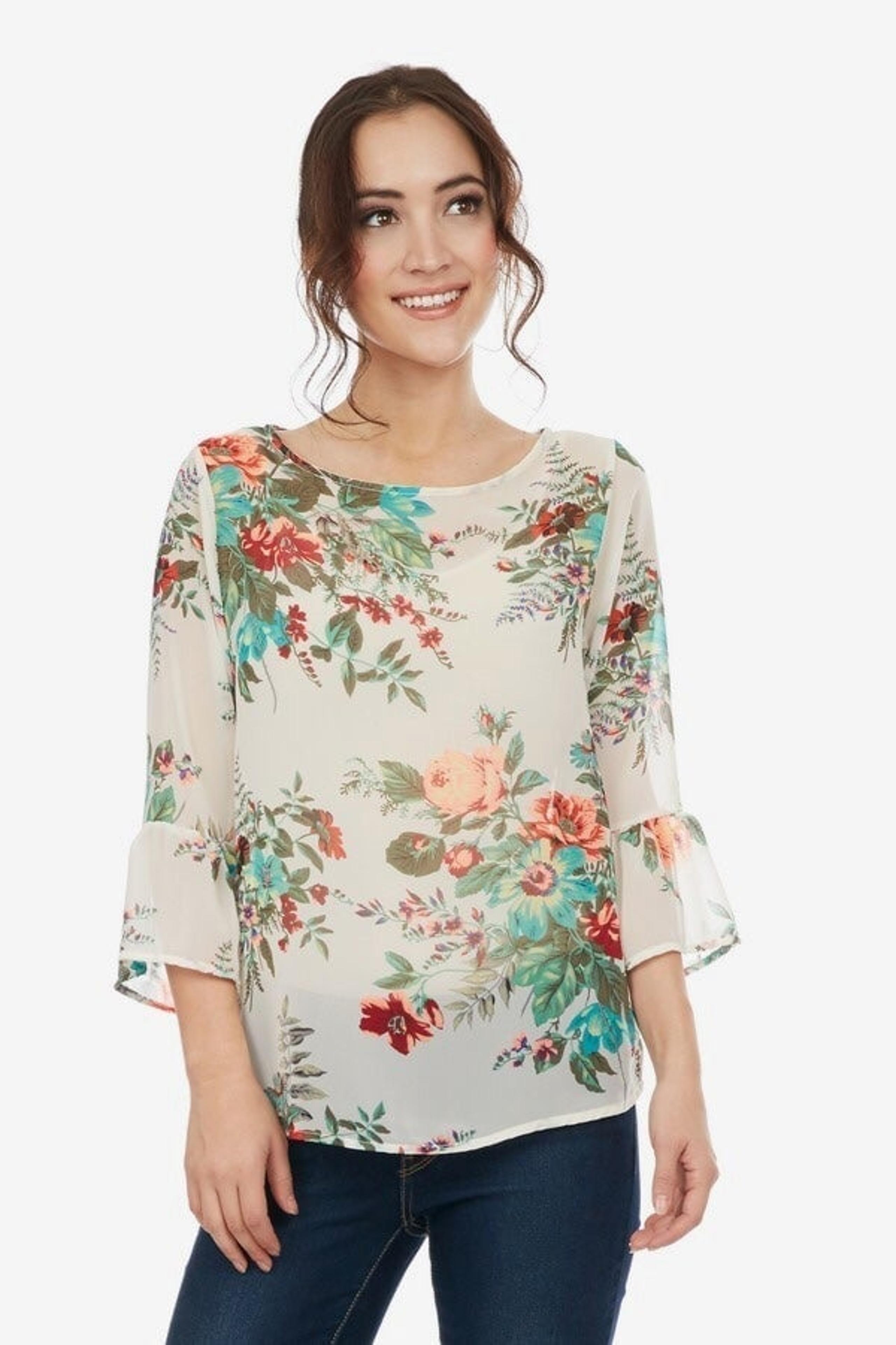 Le Lis Sheer Floral Blouse Long Bell Sleeves Women’s Small Top
