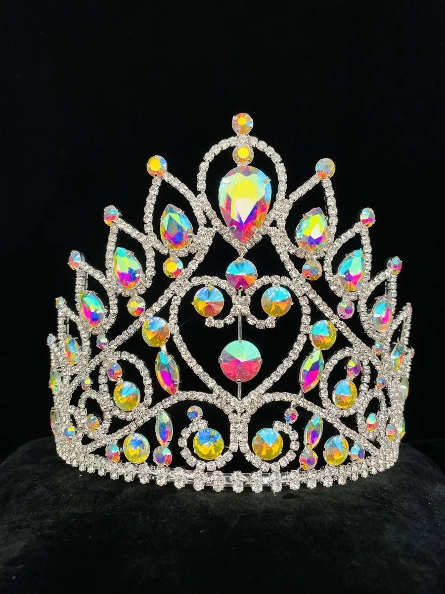 Rhinestone Large Pageant Crystal Crown Tiara Drag Queen 6 inch USA SELLER
