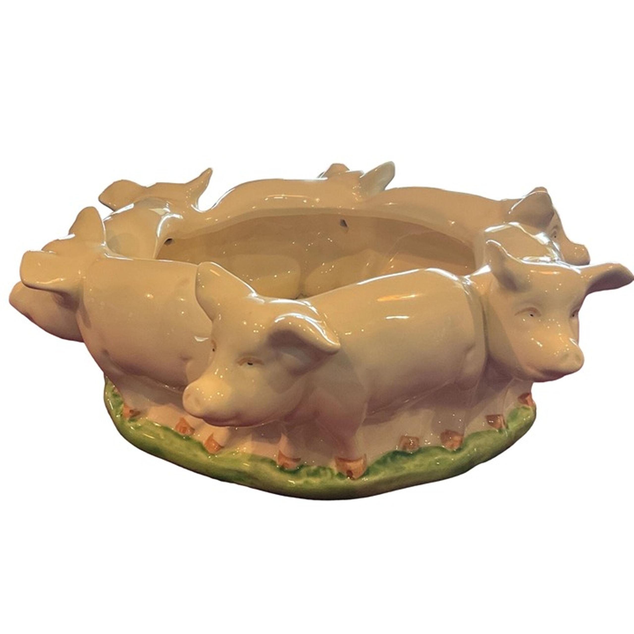VTG RING OF PIGS PLANTER CERAMIC VANDOR IMPORTS c1979 9.5" X 3.25" JAPAN NO FLAW
