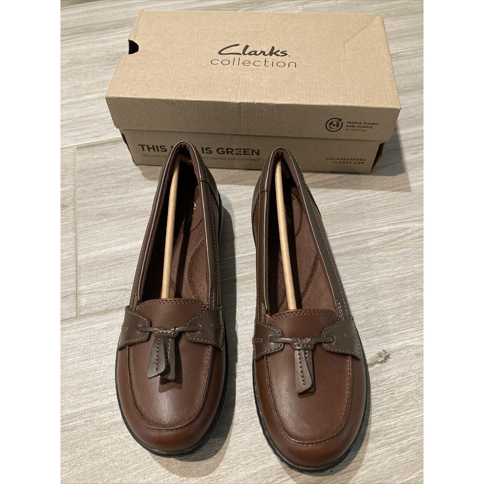 Clarks Ashland Bubble Loafers Brown Leather Slip On Tassel Women Size 8 N
