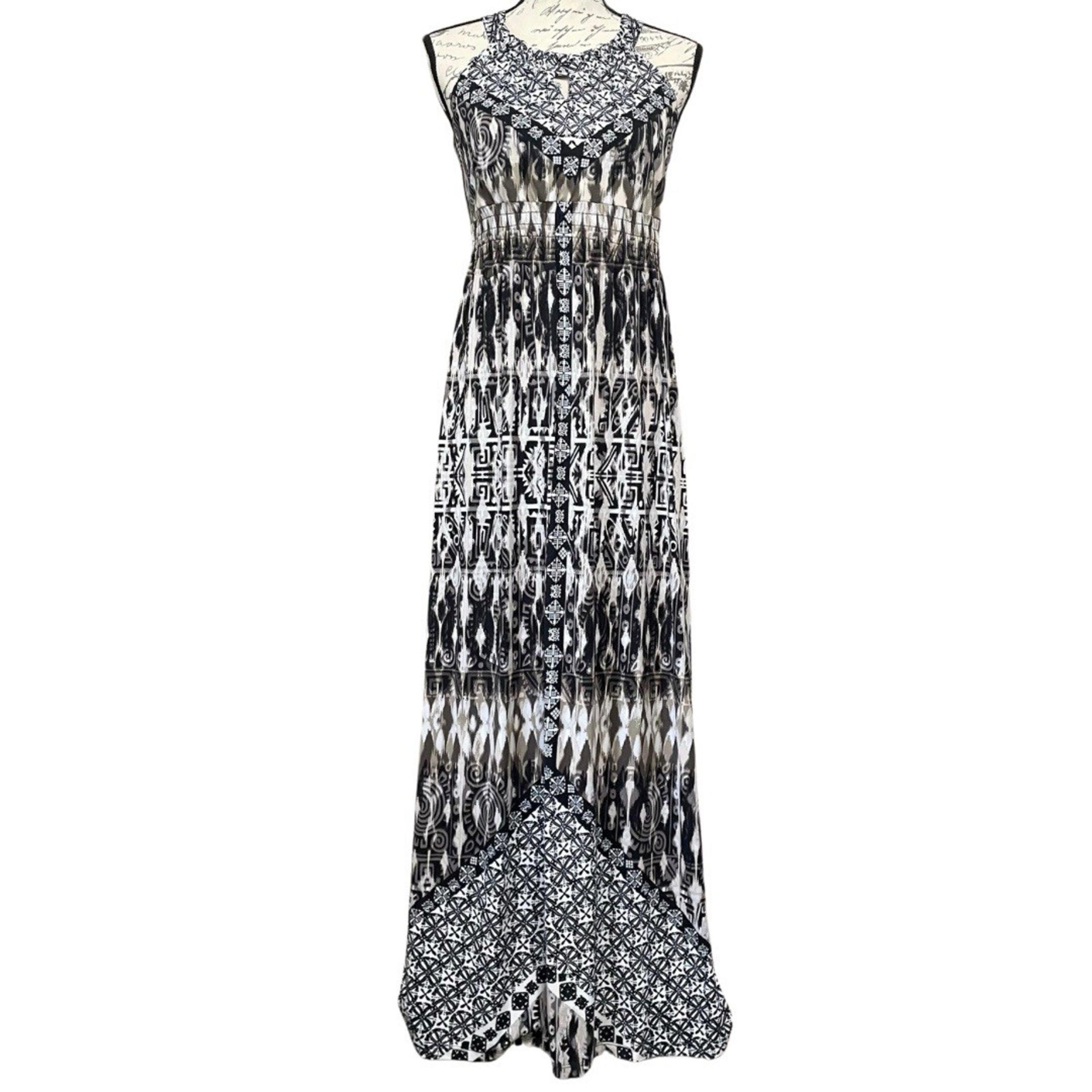 Soma Halter Neck H Back Maxi Dress Women's M Neutral Ikat Print Soft Stretchy