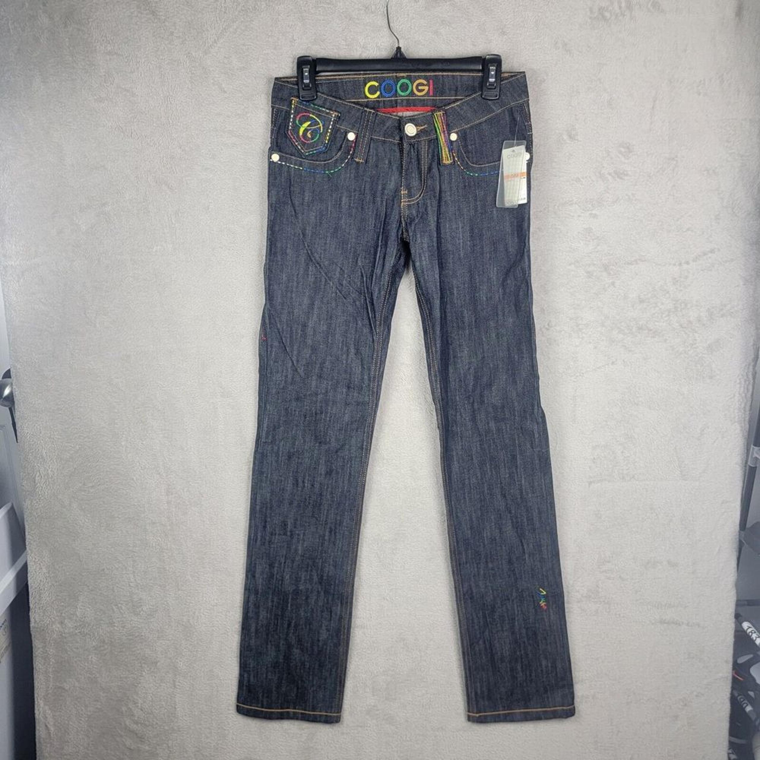 NWT Coogi Australia Rainbow Colorful Embroidered Straight Leg Jeans Size 7/8 New