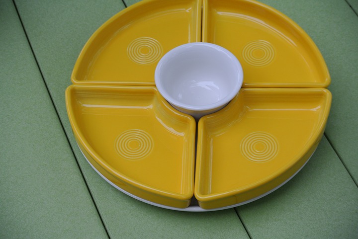 FIESTA 6 PIECE ENTERTAINMENT SET/RELISH TRAY IN Daffodil Yellow & WHITE.