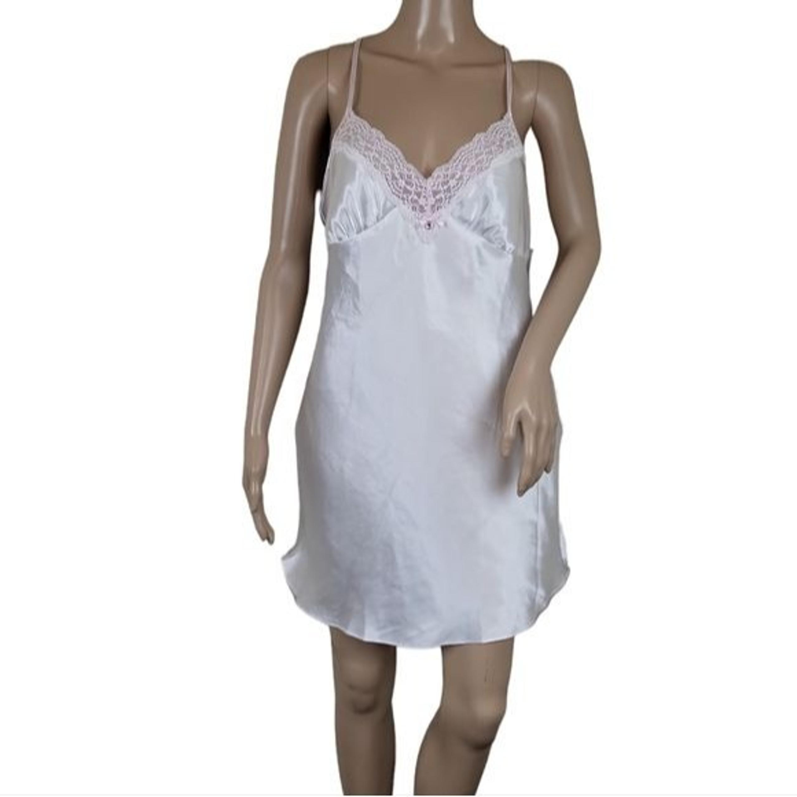 Linea Donatella Chemise Slip Womens Satin Lace Trim White Pink