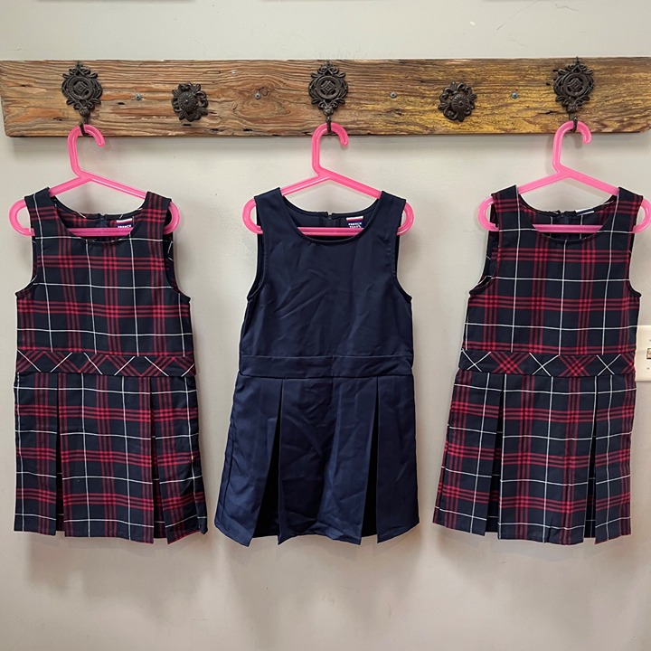 NEW bundle of 3 Girls French Toast Box Pleat Plaid and Navy Jumpers- Sz. 8