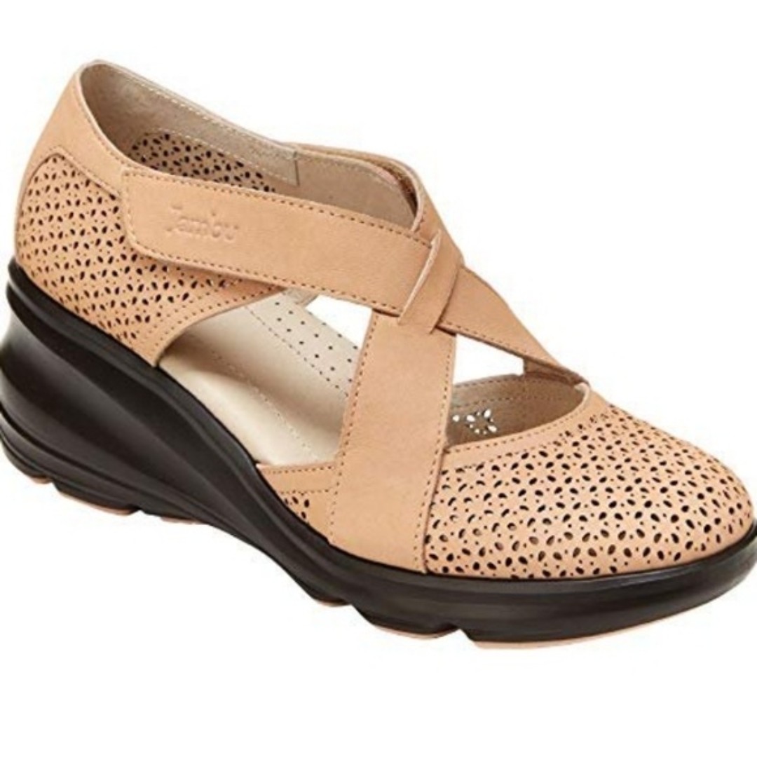 Jambu JBU Belize worn 1x comfort fit leather memory foam sandal wedge sz 9.5