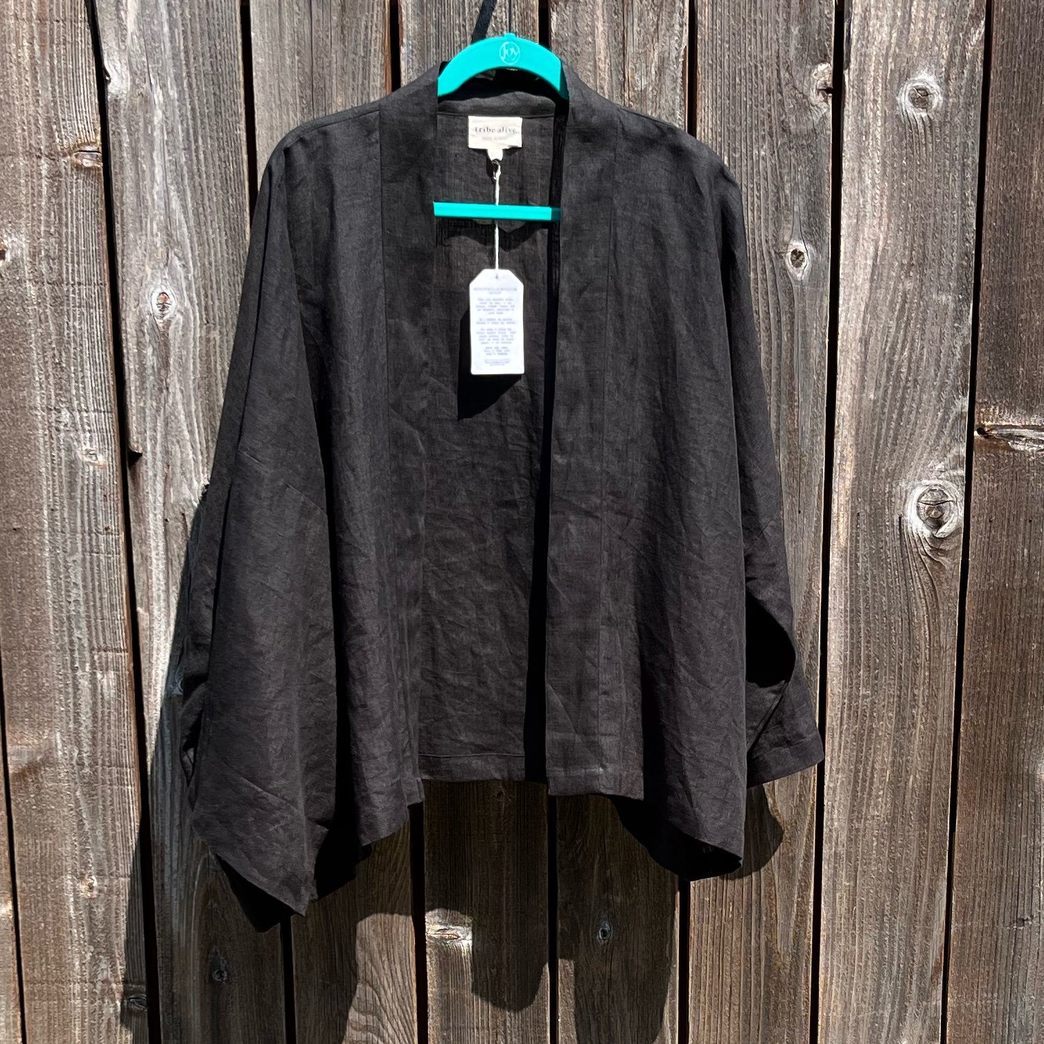 Tribe Alive black linen one size open kimono