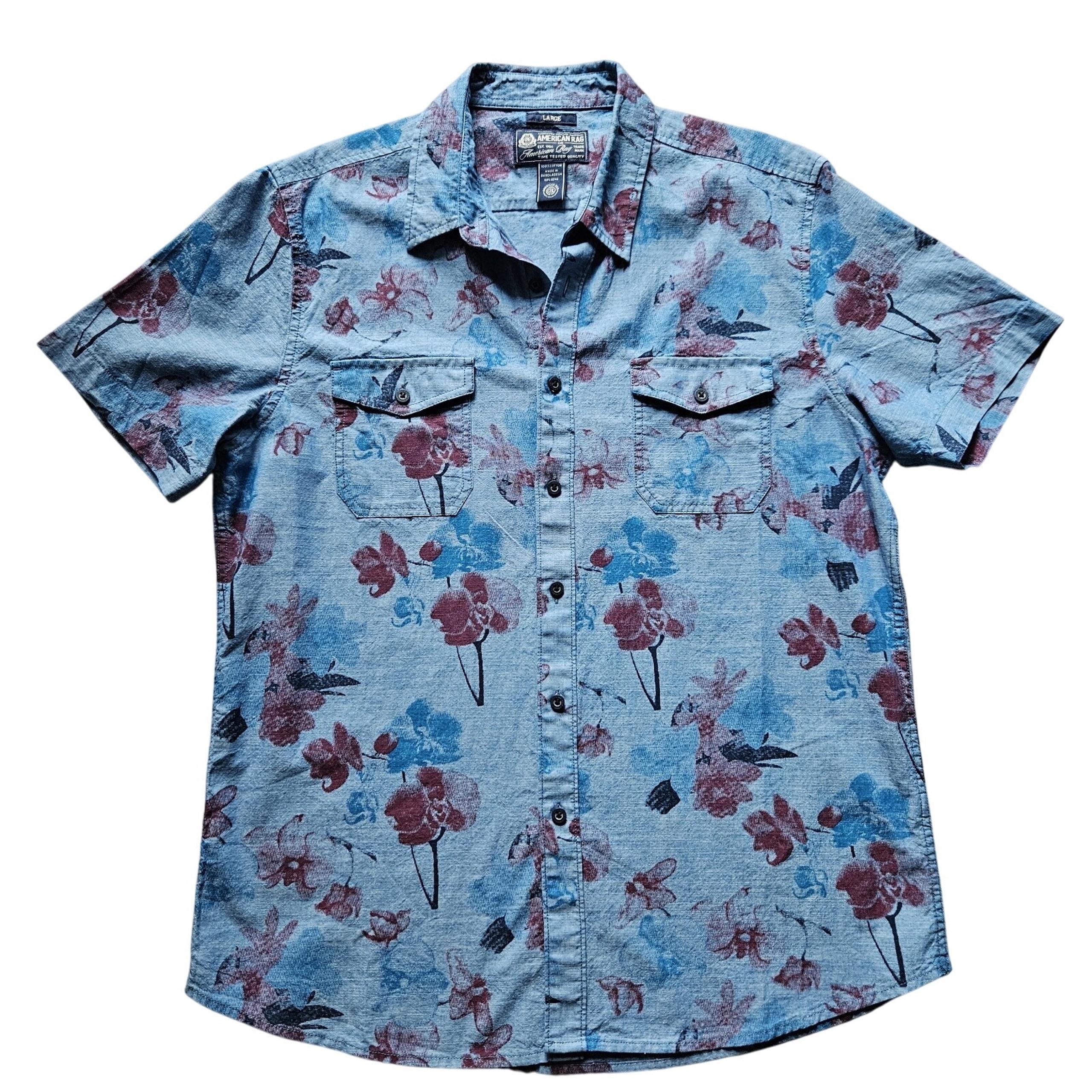 American Rag Large Floral Short Sleeve Button Up Shirt Casual Fitted Preppy