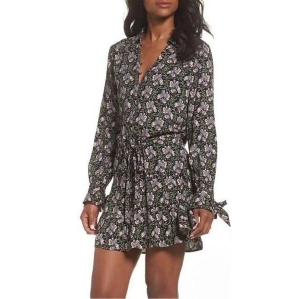 Paige Denisa Tie Cuff Mini Dress Storm Cloud FloralMulti Womens Size Medium